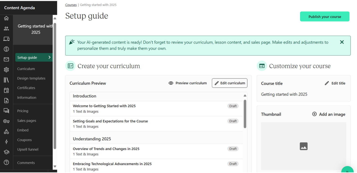 Teachable's course building interface